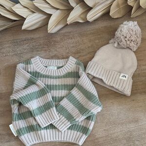 Zara Kids Green and Cream Knit Sweater